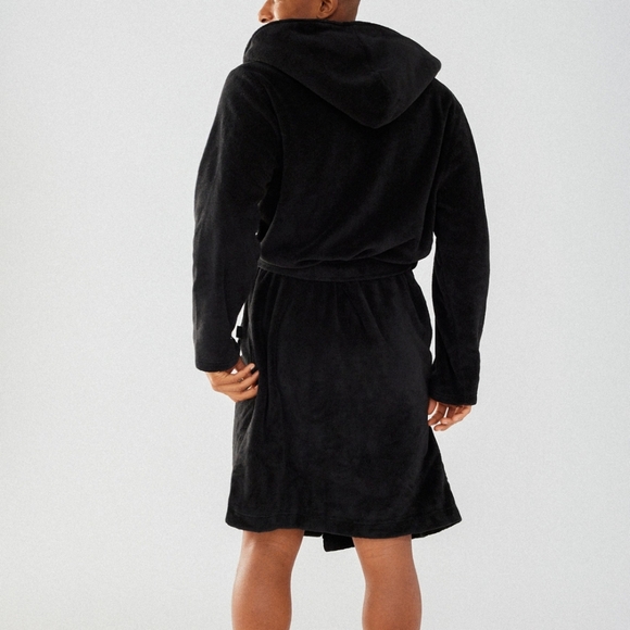 Mens Black Fluffy Robe Dressing Gown - Picture 3 of 4